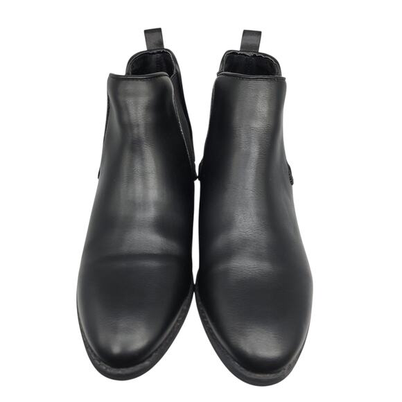Black Booties Womens 6 Pointed Almond Toe Ankle Pull On Heeled Oxford Express - Picture 4 of 13